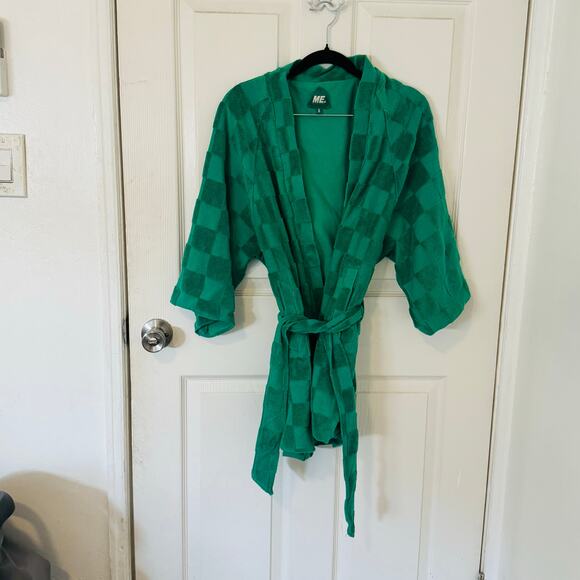Melody Ehsani Womens Estelle Terrycloth Check Robe Kelly Green Size Small EUC - Picture 2 of 9